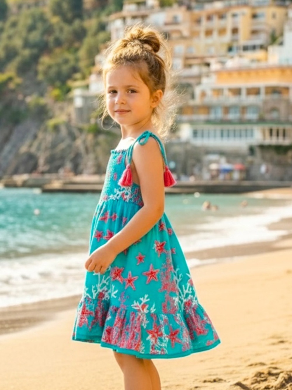 Girls' Turquoise Starfish Tie-Shoulder Casual Dress